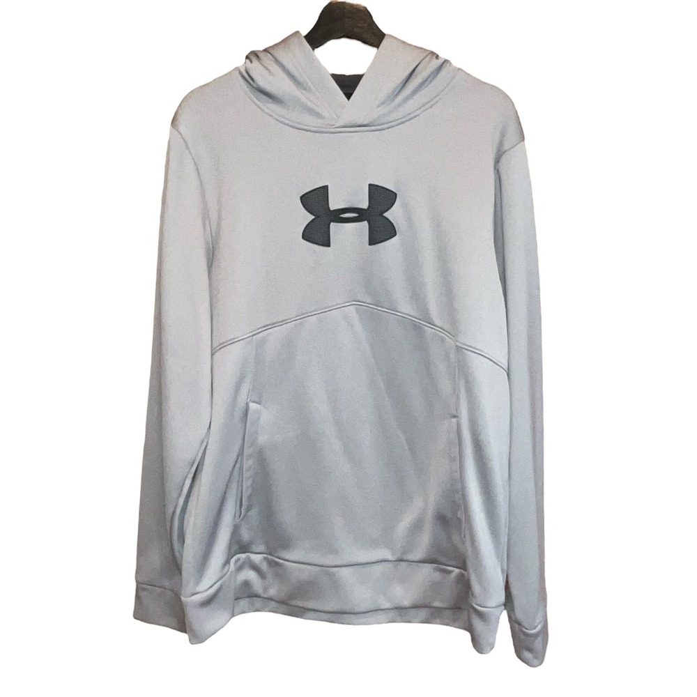 Under‎ Armour Storm 1 Gray Logo Hoodie Mens M ColdGear Pocket Loose Fit W/Flaws
